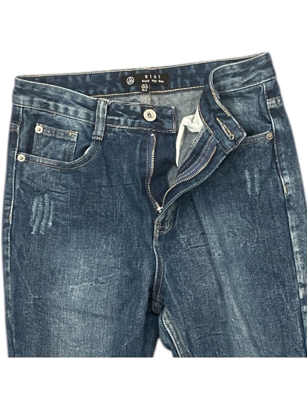 Missguided Riot Rigid High Rise Distressed Skinny Jeans Blue US 4 - Picture 6 of 8